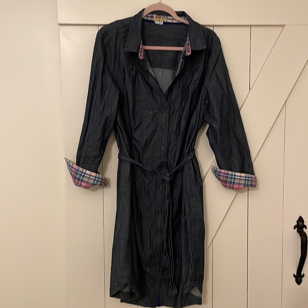 Boden Dark Gray Midi Dress with Plaid Accents